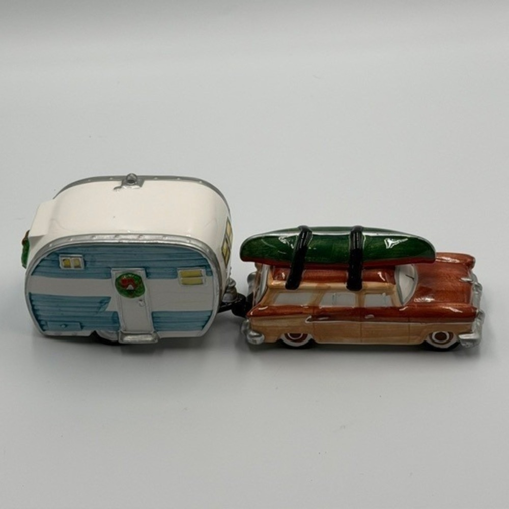 Dept 56 Snow Village On The Road Again Woodie Wagon & Camper Retro MCM Travel